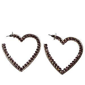 Elegant Heart Shaped Drop Earrings Pink Rhinestone Gold Tone Fashion Jewelry